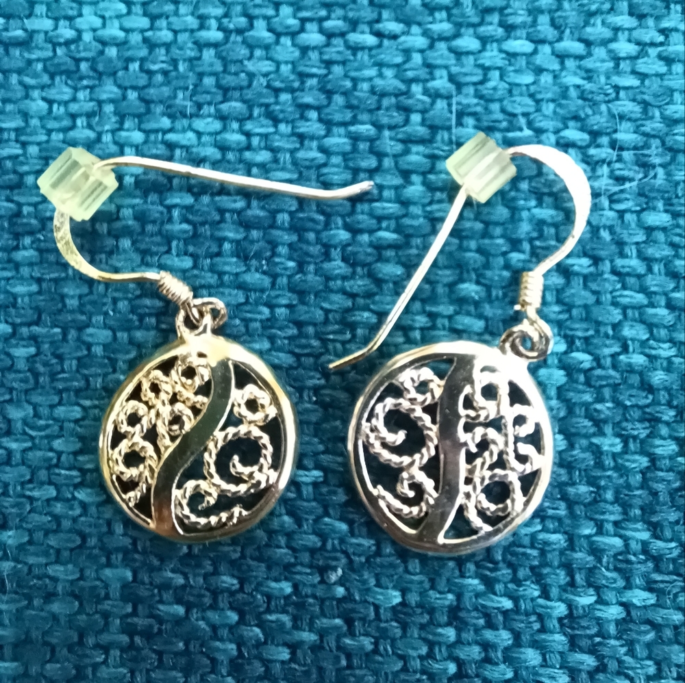 Sterling Silver Circular Dangle Earrings
